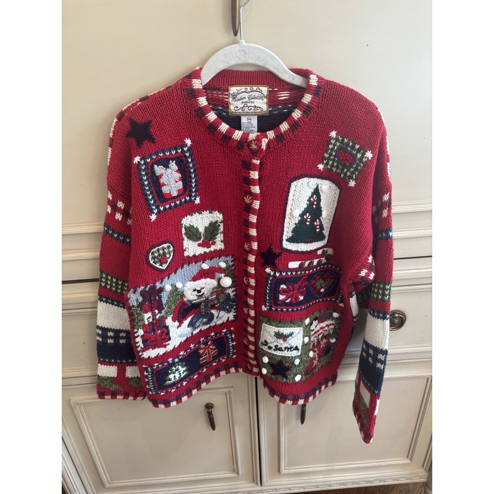 Heirloom Collectibles Medium Petite Cotton Vintage Christmas Sweater Embroidered